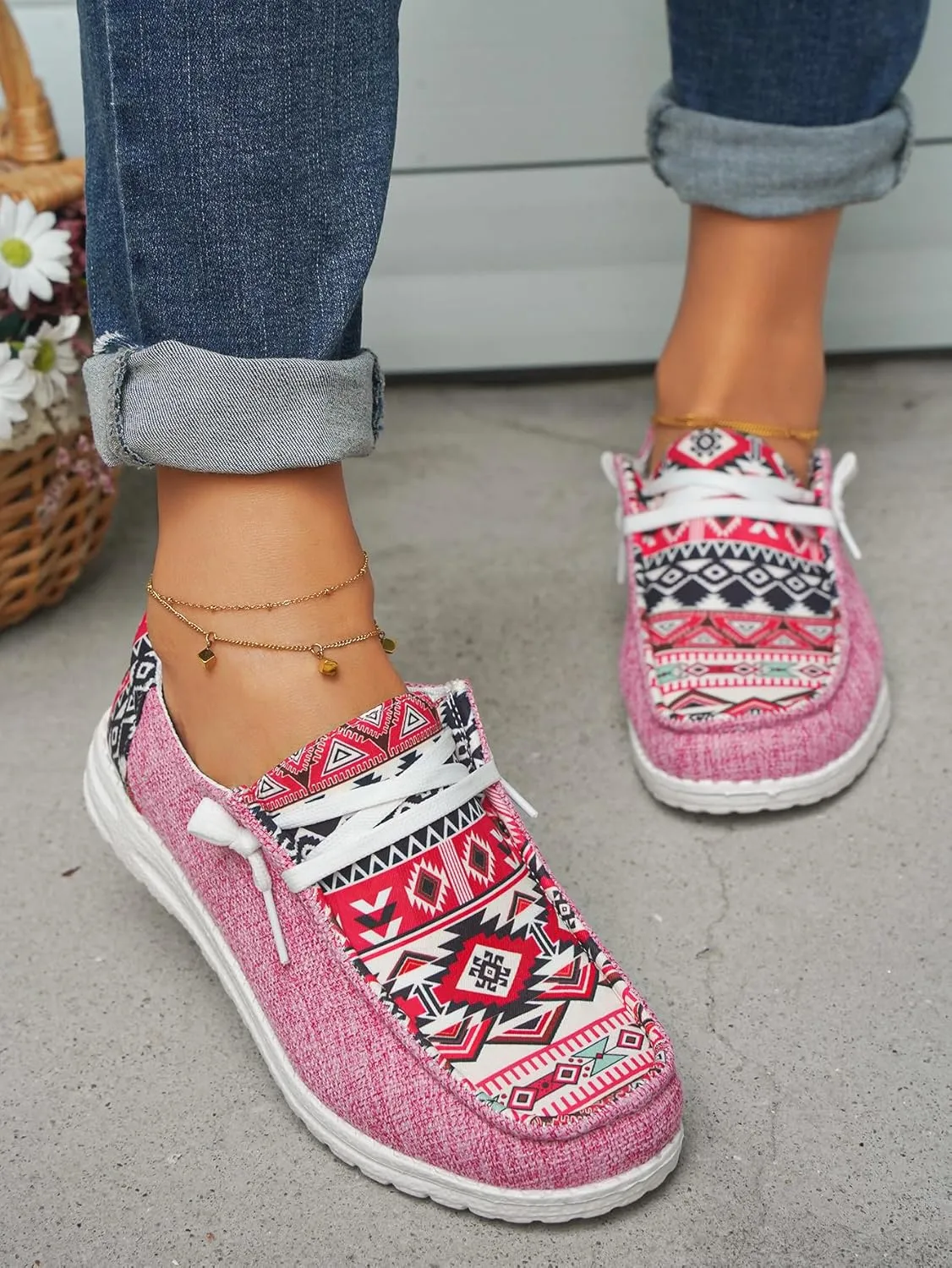 Unisex-Adult Aztec Lightweight Lace-Up Canvas Loafers Sneakers Shoes Wide Width Feet Outdoor Slip-on Flat Shoes Low Top Shoes Summer Casual Gowalk Shoes for Women Men, US Size 6-11