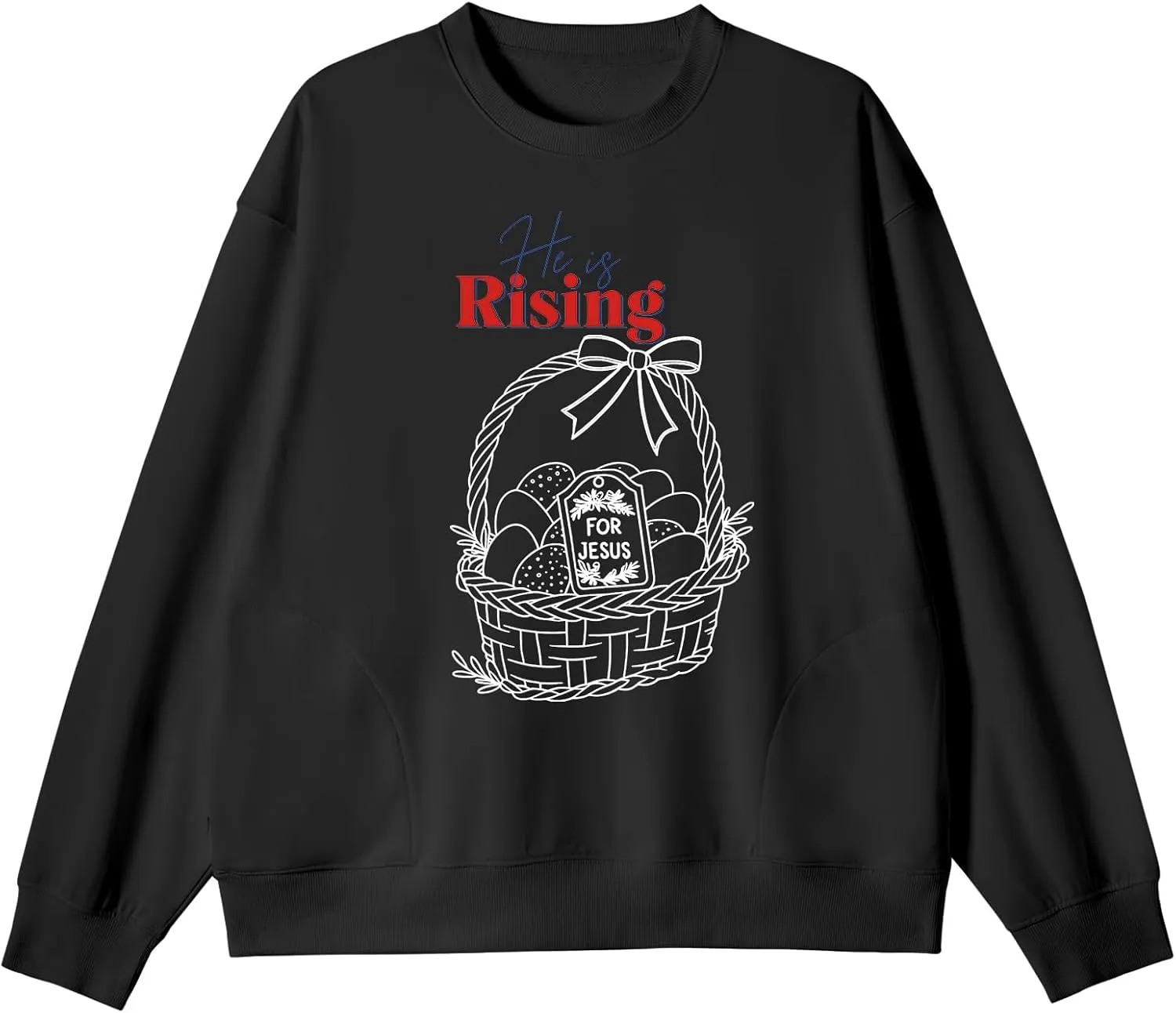 Unisex Easter Elements Graphic Letter Print Sweatshirt Crew Neck Long Sleeve Loose Pullover Tops with Pockets