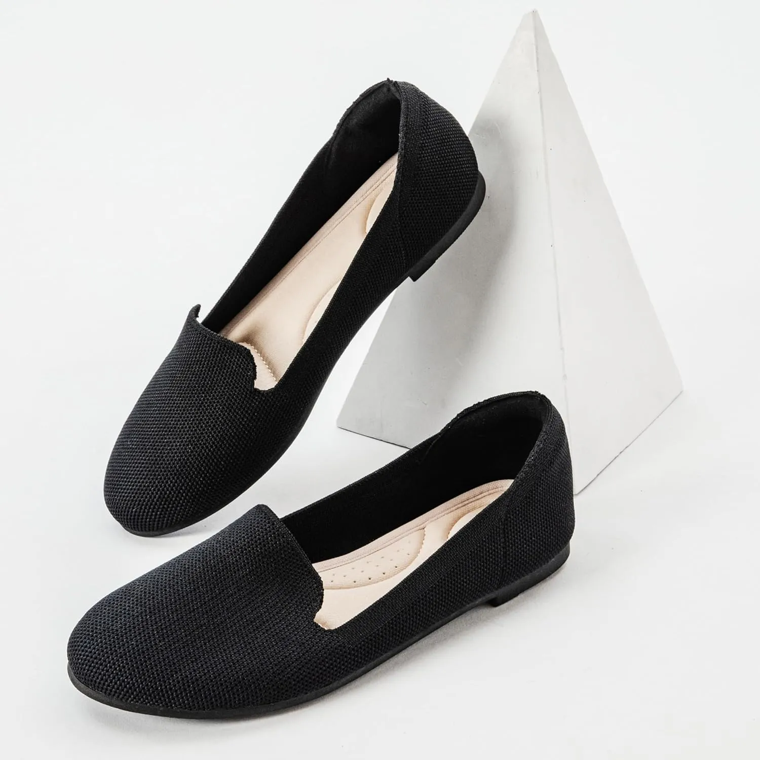 Veittes Women's Wide Width Flats Shoes, Comfort Elegent Soft Ladies Knitted Ballet Shoes.