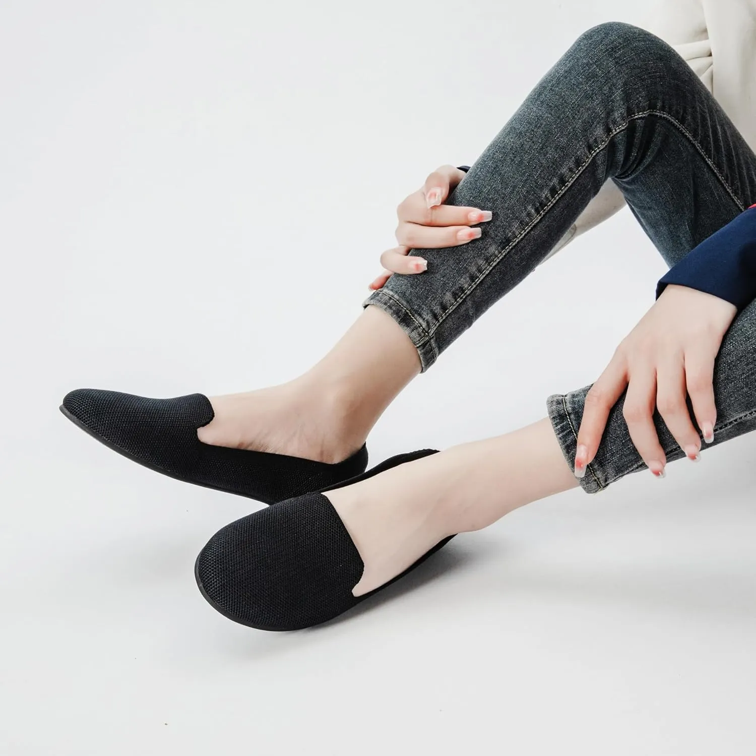 Veittes Women's Wide Width Flats Shoes, Comfort Elegent Soft Ladies Knitted Ballet Shoes.