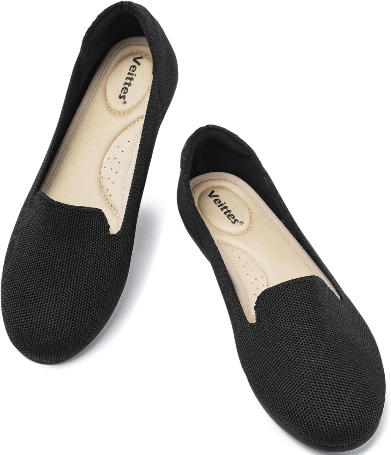 Veittes Women's Wide Width Flats Shoes, Comfort Elegent Soft Ladies Knitted Ballet Shoes.