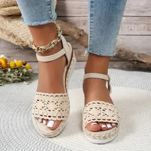 Veniza - Boho espadrilles met sleehak en haakpatroon