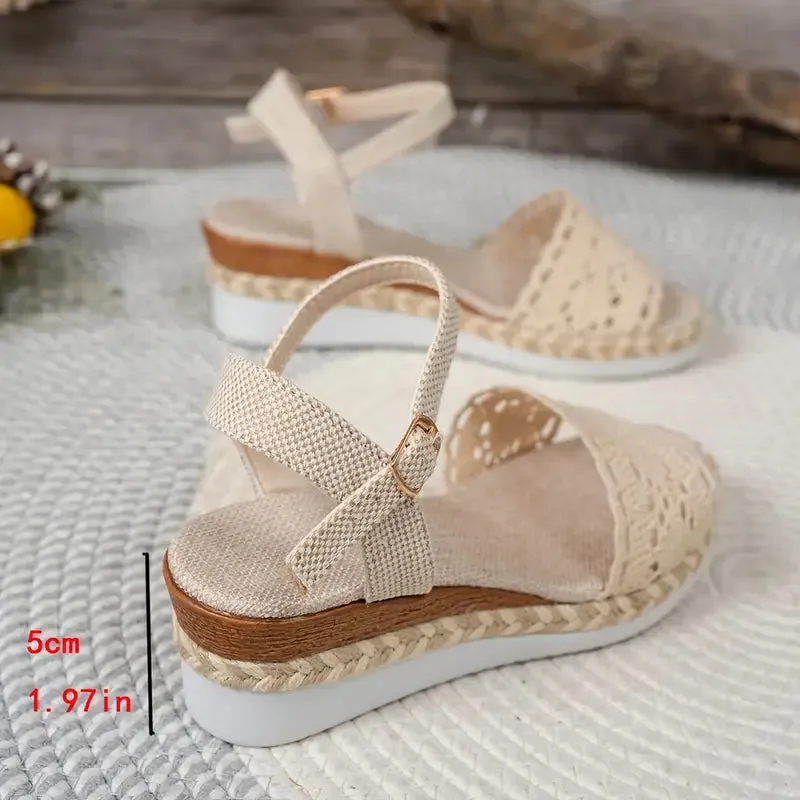Veniza - Boho espadrilles met sleehak en haakpatroon