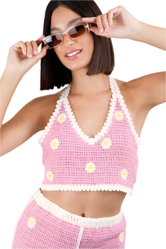 VERY J Floral Crochet Top and Shorts Set