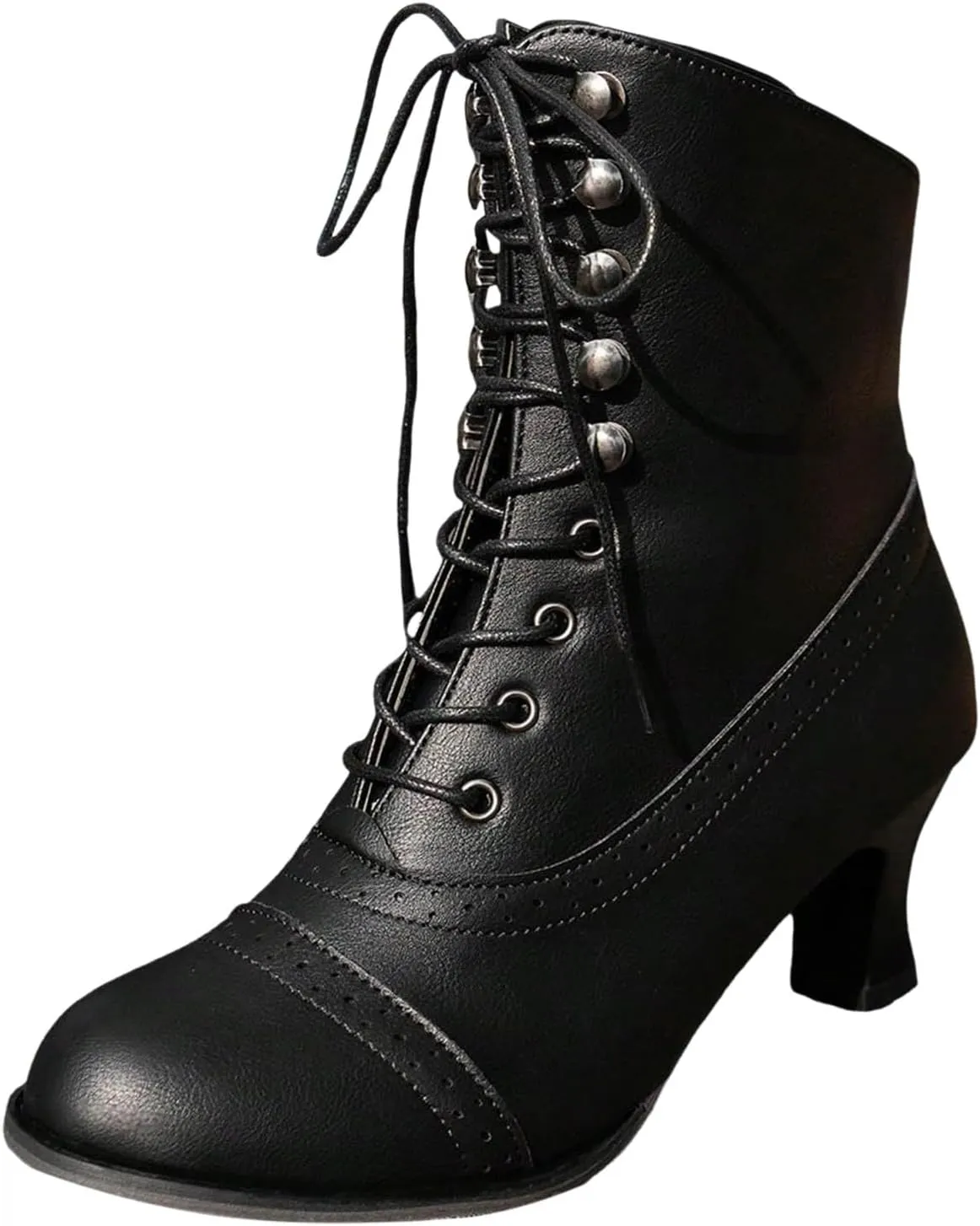 Victorian Boots for Women Vintage Granny Boots Renaissance Lace Up Low Heel Booties with Side Zippers Ankle Boots