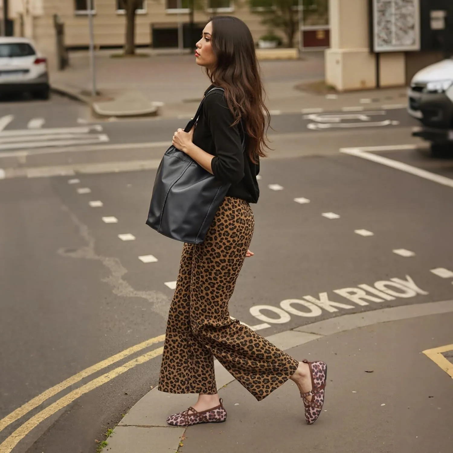 VIMISAOI Leopard Flats for Women Mesh Ballet Flats with Strappy Fishnet Buckle Round Toe Mary Jane Ballerina Shoes Dress Shoes