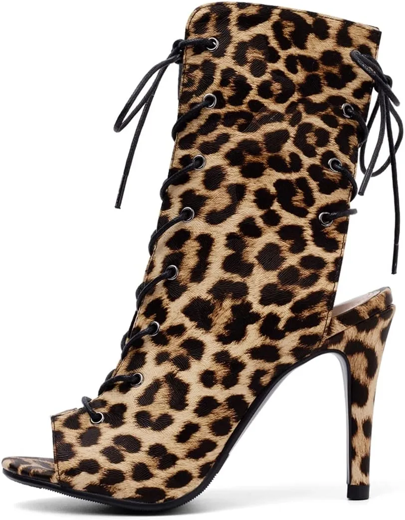 VOKLIN Women's Fashion Peep Toe Stilettos High Heel Sandals Shoes Lace Up Cutout Dress Pump Sandal Booties