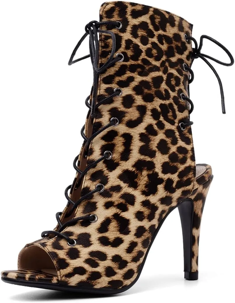 VOKLIN Women's Fashion Peep Toe Stilettos High Heel Sandals Shoes Lace Up Cutout Dress Pump Sandal Booties