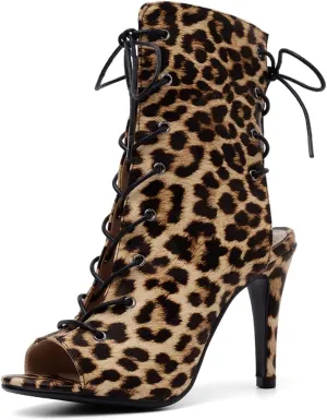 VOKLIN Women's Fashion Peep Toe Stilettos High Heel Sandals Shoes Lace Up Cutout Dress Pump Sandal Booties