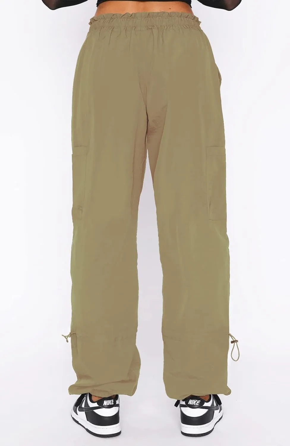 Waitfairy Cargo Pants Women Drawstring Elastic Waist Baggy Parachute Pants Woman Y2K Bottoms with Multiple Pockets