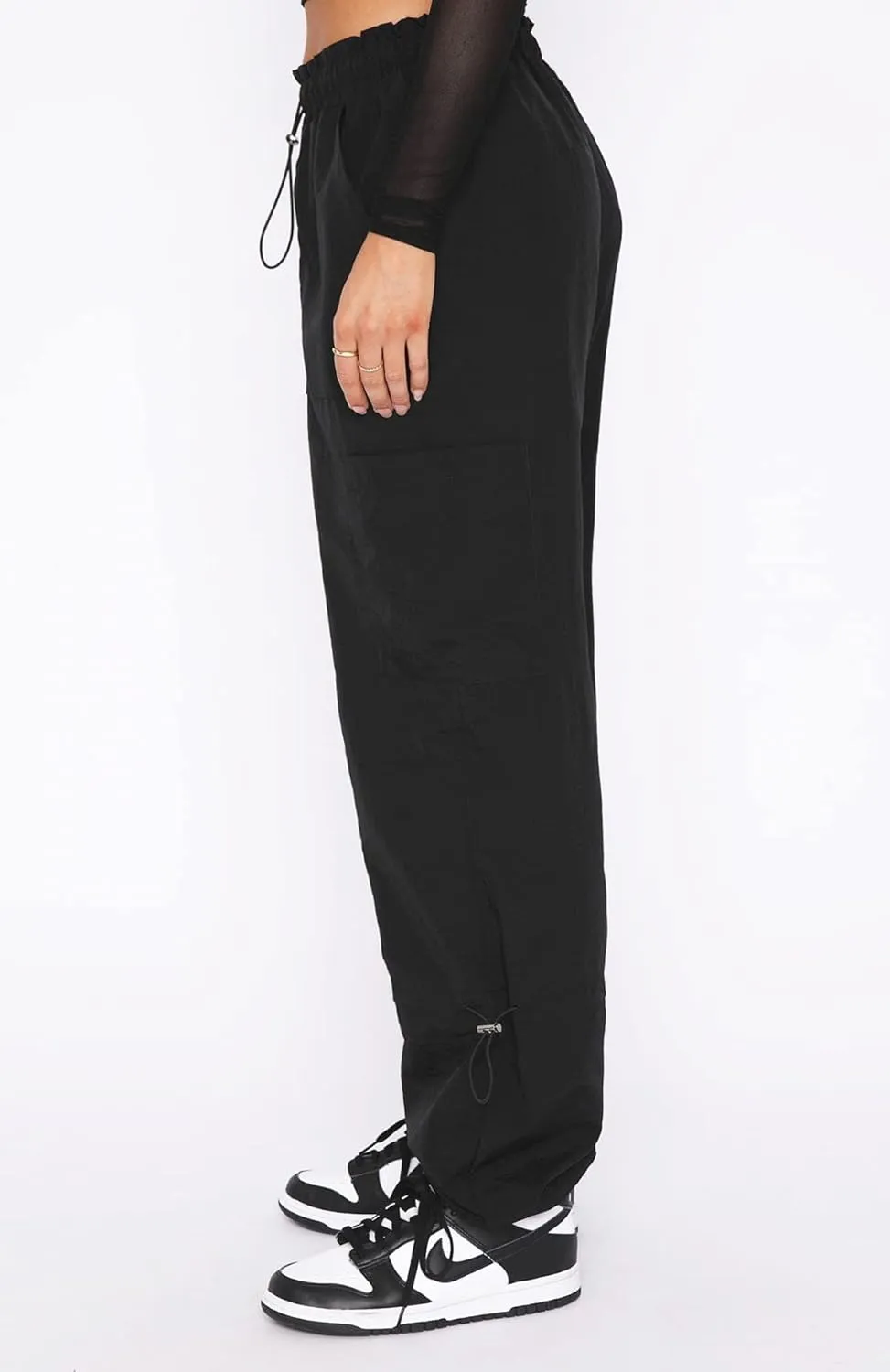 Waitfairy Cargo Pants Women Drawstring Elastic Waist Baggy Parachute Pants Woman Y2K Bottoms with Multiple Pockets