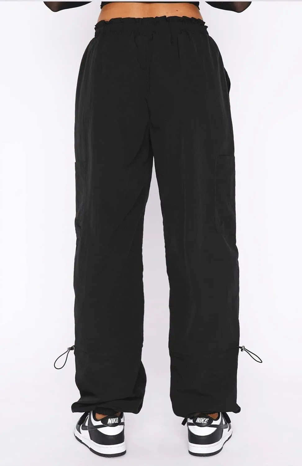 Waitfairy Cargo Pants Women Drawstring Elastic Waist Baggy Parachute Pants Woman Y2K Bottoms with Multiple Pockets