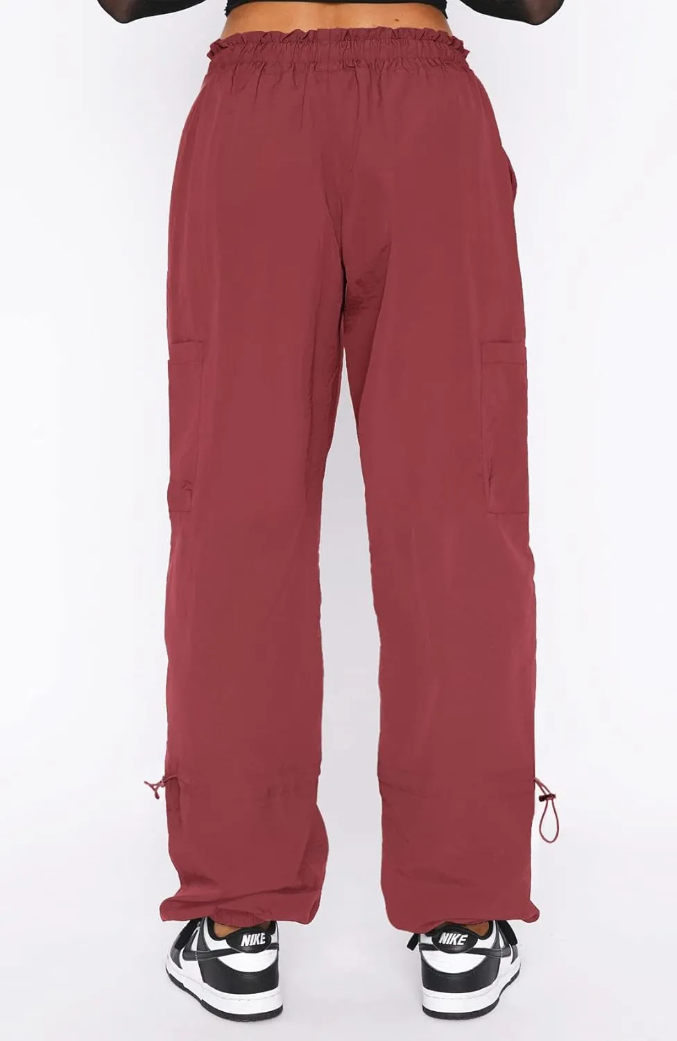 Waitfairy Cargo Pants Women Drawstring Elastic Waist Baggy Parachute Pants Woman Y2K Bottoms with Multiple Pockets