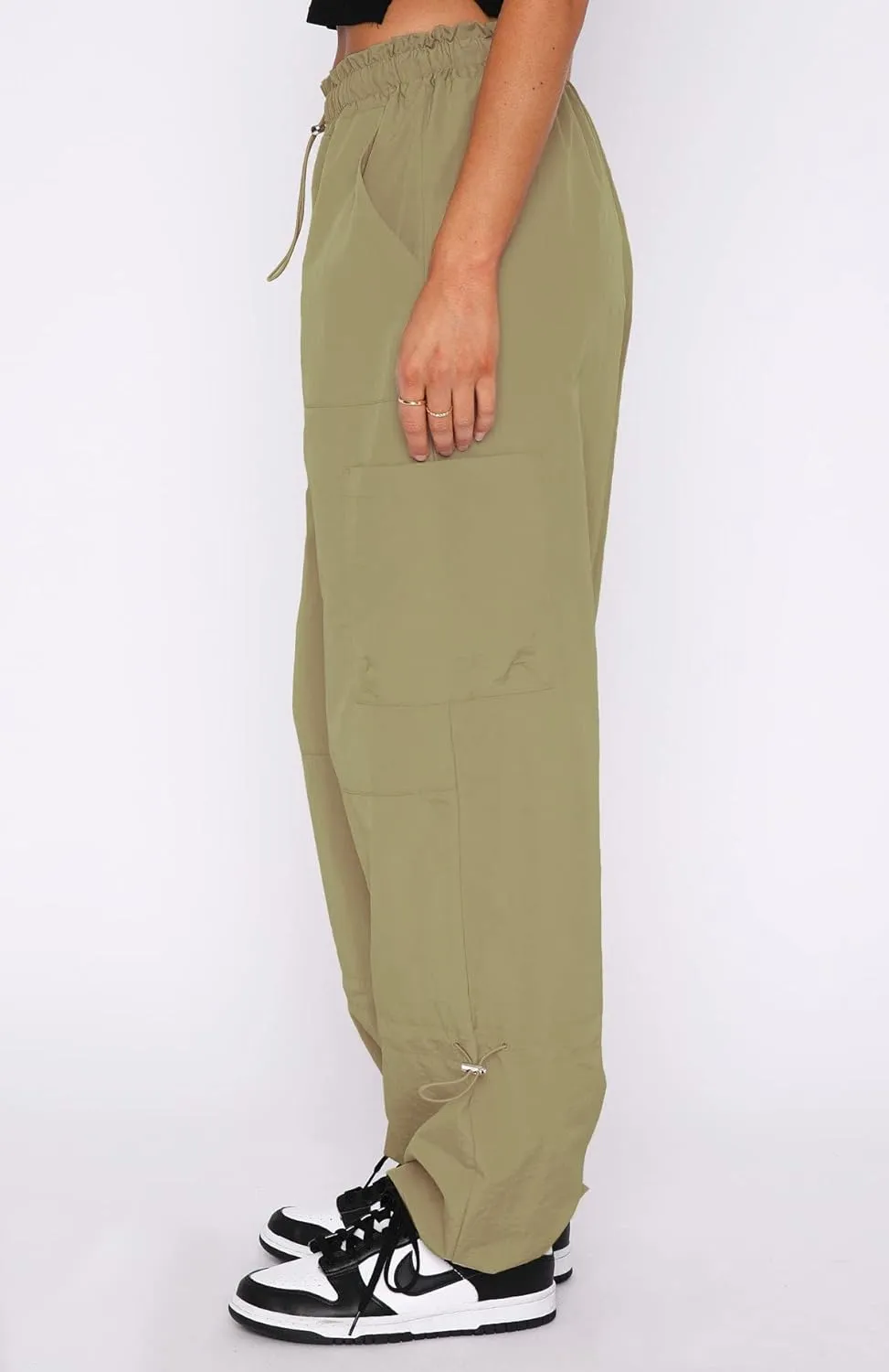 Waitfairy Cargo Pants Women Drawstring Elastic Waist Baggy Parachute Pants Woman Y2K Bottoms with Multiple Pockets