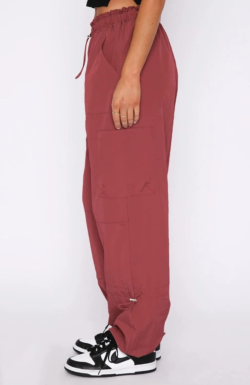 Waitfairy Cargo Pants Women Drawstring Elastic Waist Baggy Parachute Pants Woman Y2K Bottoms with Multiple Pockets