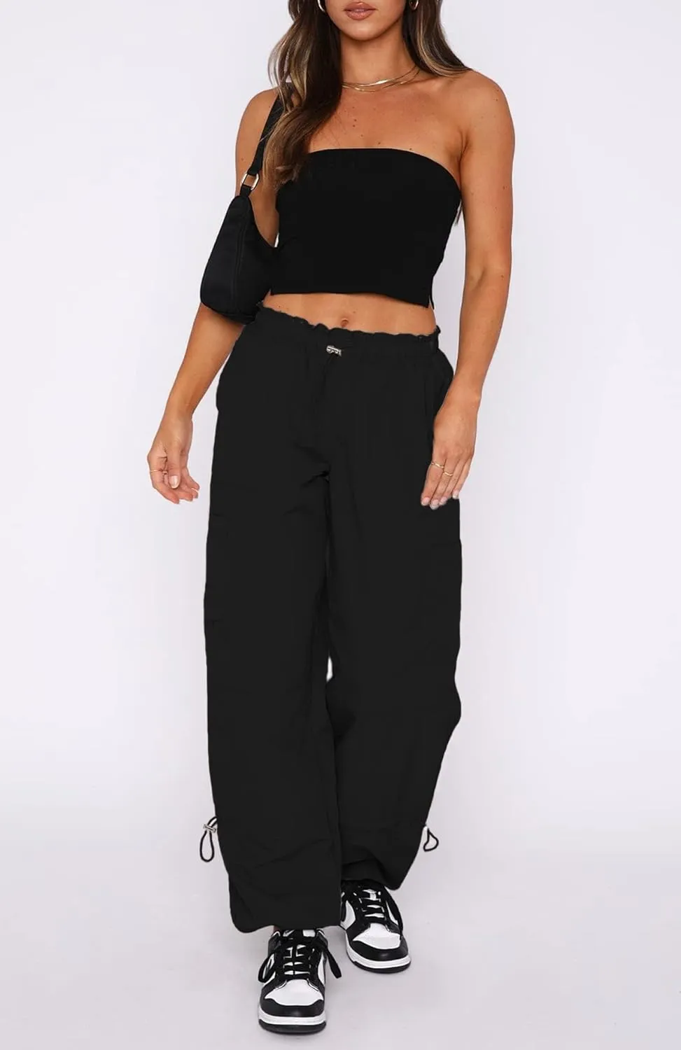 Waitfairy Cargo Pants Women Drawstring Elastic Waist Baggy Parachute Pants Woman Y2K Bottoms with Multiple Pockets