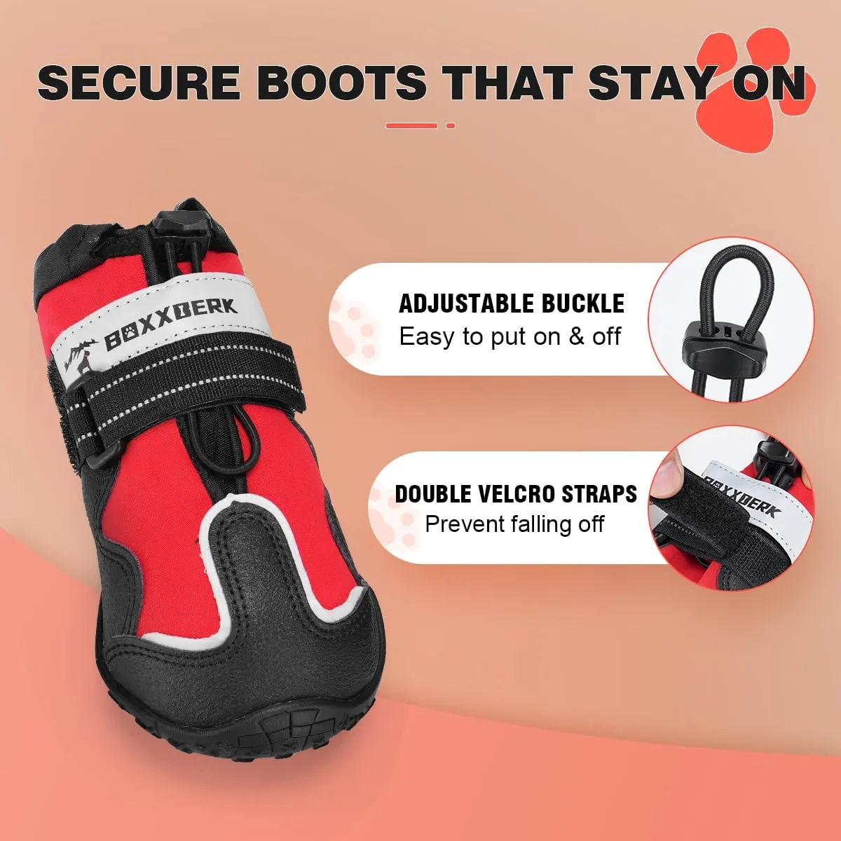 Waterproof Dog Boots,Dog Snow Shoes for Large Dogs,Anti-Slip Dog Booties for Winter with Ajustable Buckle,Paw Protector with Reflective Strap for Outdoor Hiking(Red,2.55")