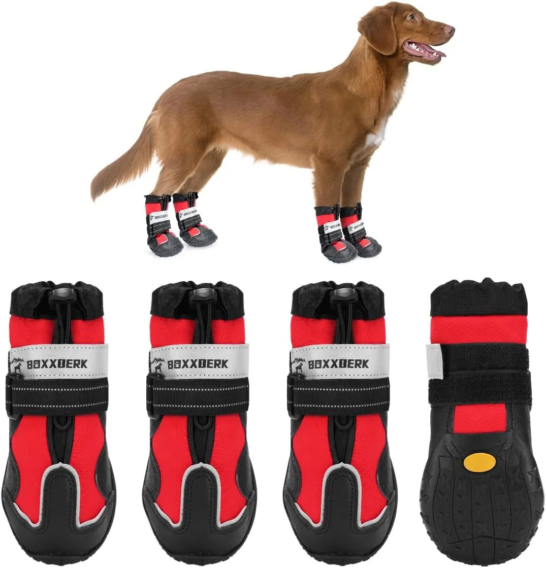 Waterproof Dog Boots,Dog Snow Shoes for Large Dogs,Anti-Slip Dog Booties for Winter with Ajustable Buckle,Paw Protector with Reflective Strap for Outdoor Hiking(Red,2.55")