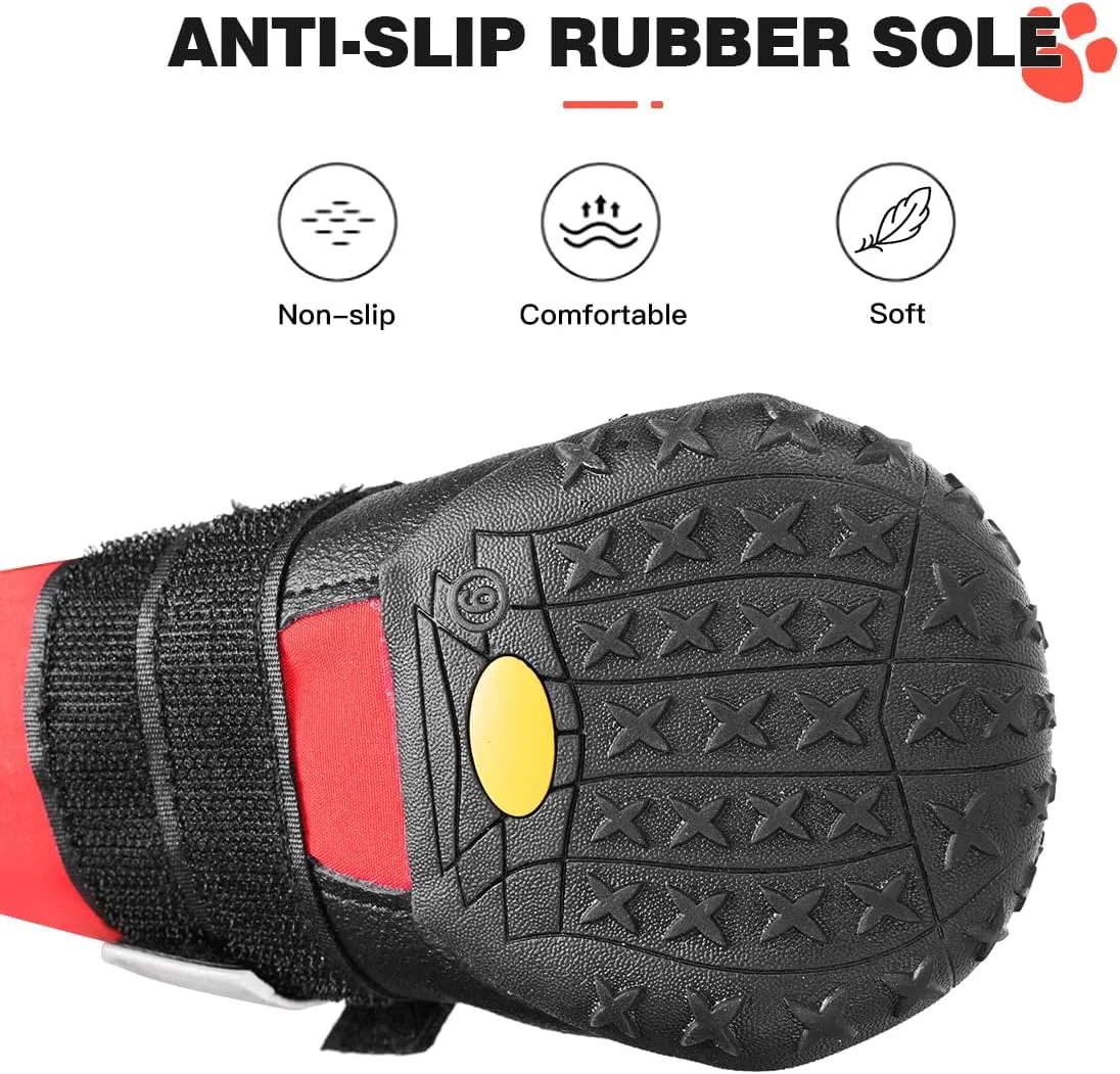 Waterproof Dog Boots,Dog Snow Shoes for Large Dogs,Anti-Slip Dog Booties for Winter with Ajustable Buckle,Paw Protector with Reflective Strap for Outdoor Hiking(Red,2.55")