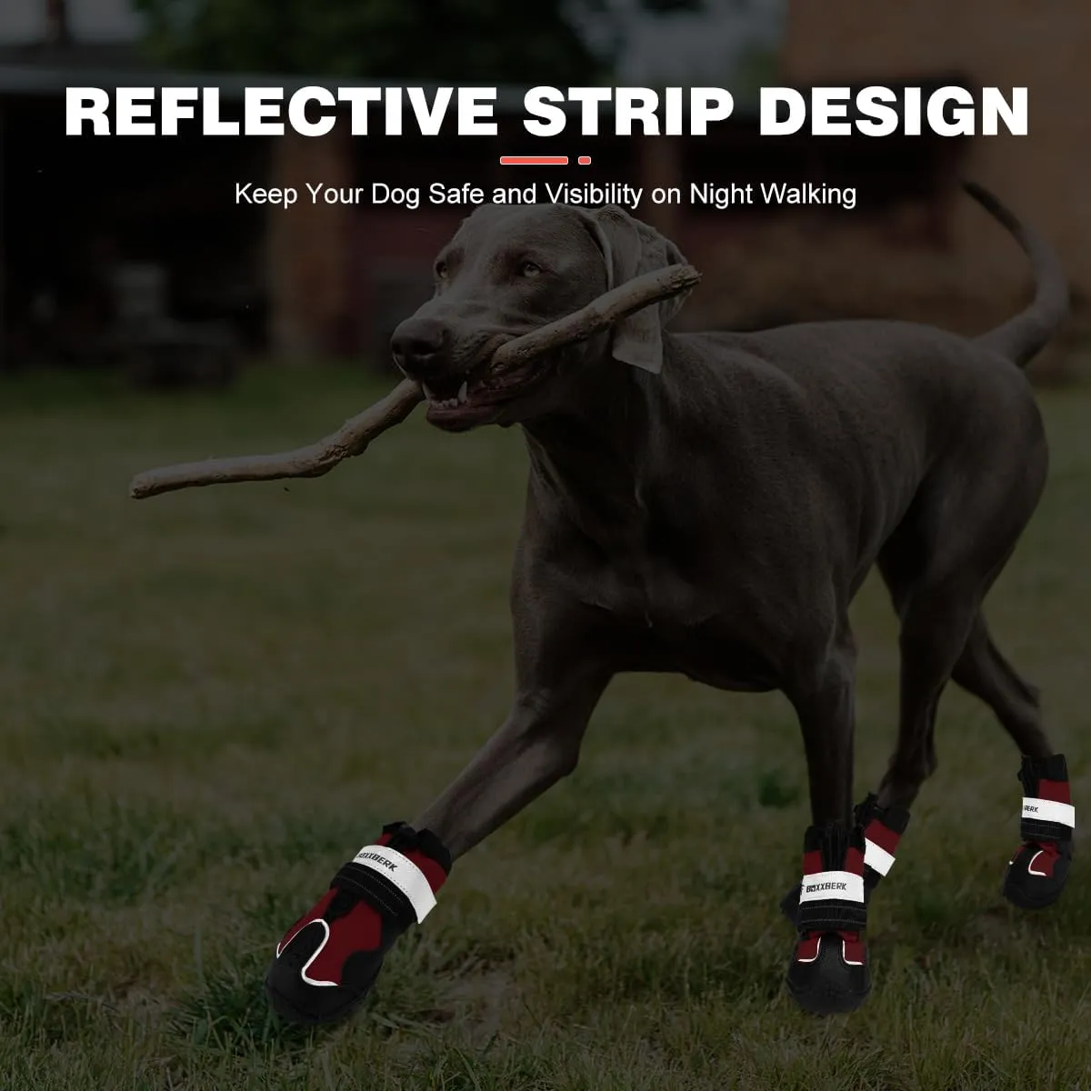 Waterproof Dog Boots,Dog Snow Shoes for Large Dogs,Anti-Slip Dog Booties for Winter with Ajustable Buckle,Paw Protector with Reflective Strap for Outdoor Hiking(Red,2.55")