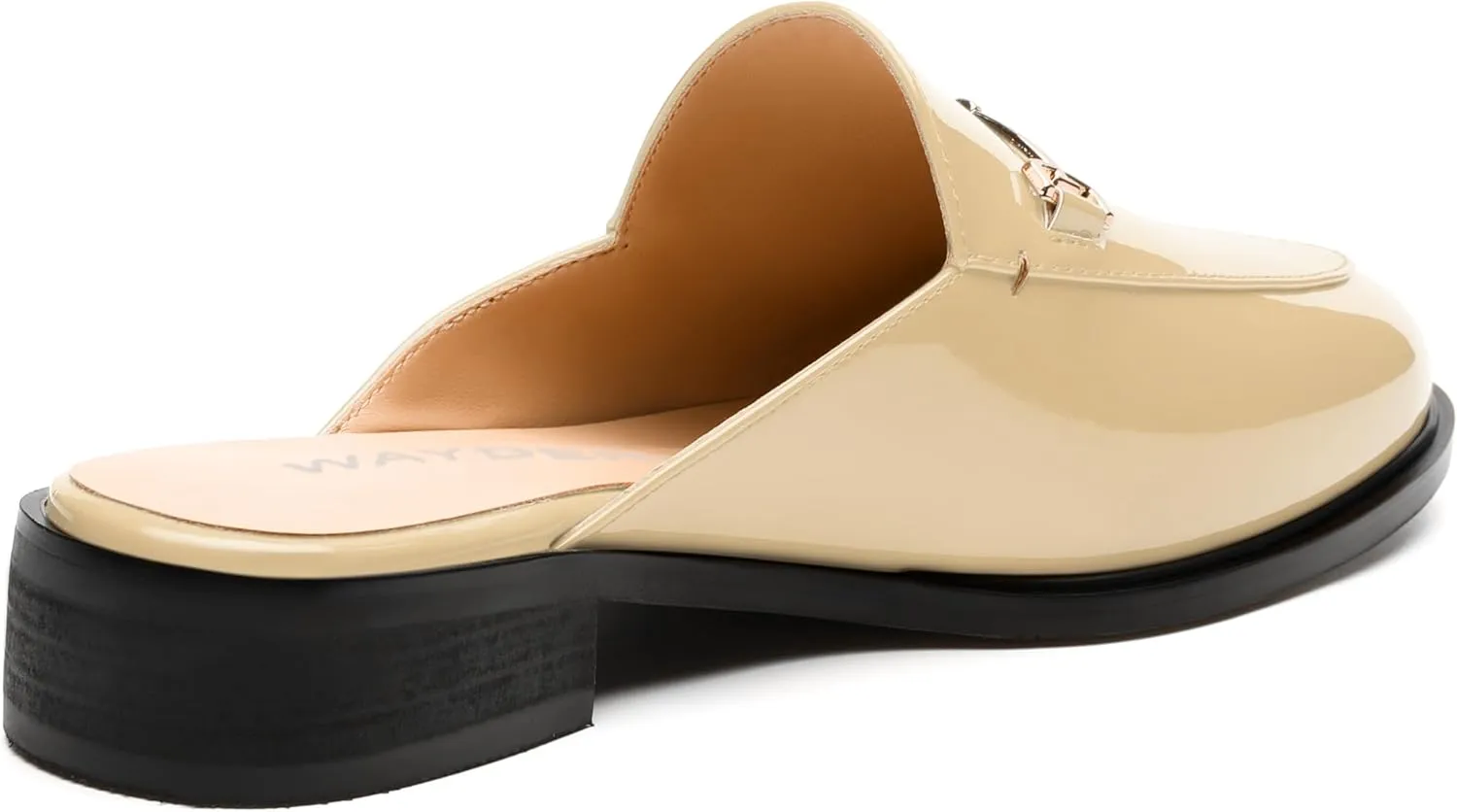 WAYDERNS Mules for Women Slides Loafer Shoes with Low Block Heel Round Closed Toe Comfortable Casual Patent Slip on Backless Loafers Work Business Office Shopping Buckle Mules