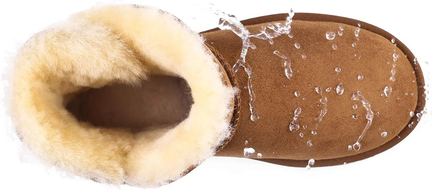 WaySoft Genuine Australia Sheepskin Snow Winter Boots for Women, Classic Water Resistance Shearling Boots Women