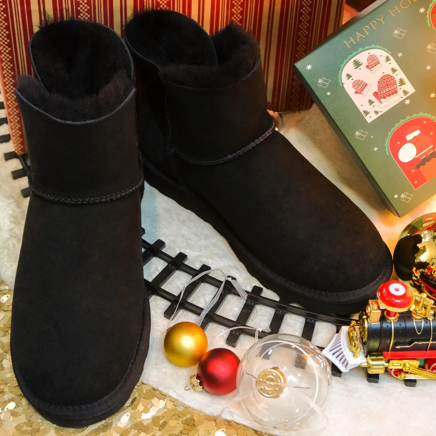 WaySoft Genuine Australia Sheepskin Snow Winter Boots for Women, Classic Water Resistance Shearling Boots Women