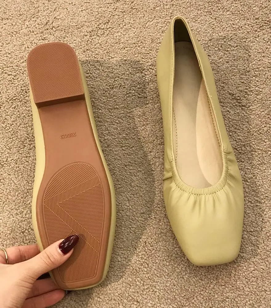WENJIAZHIZHI Womens Ruched Ballet Flats for Ballerina Dancing Dress Shoes Women Dressy Comfortable Casual Slip Ons