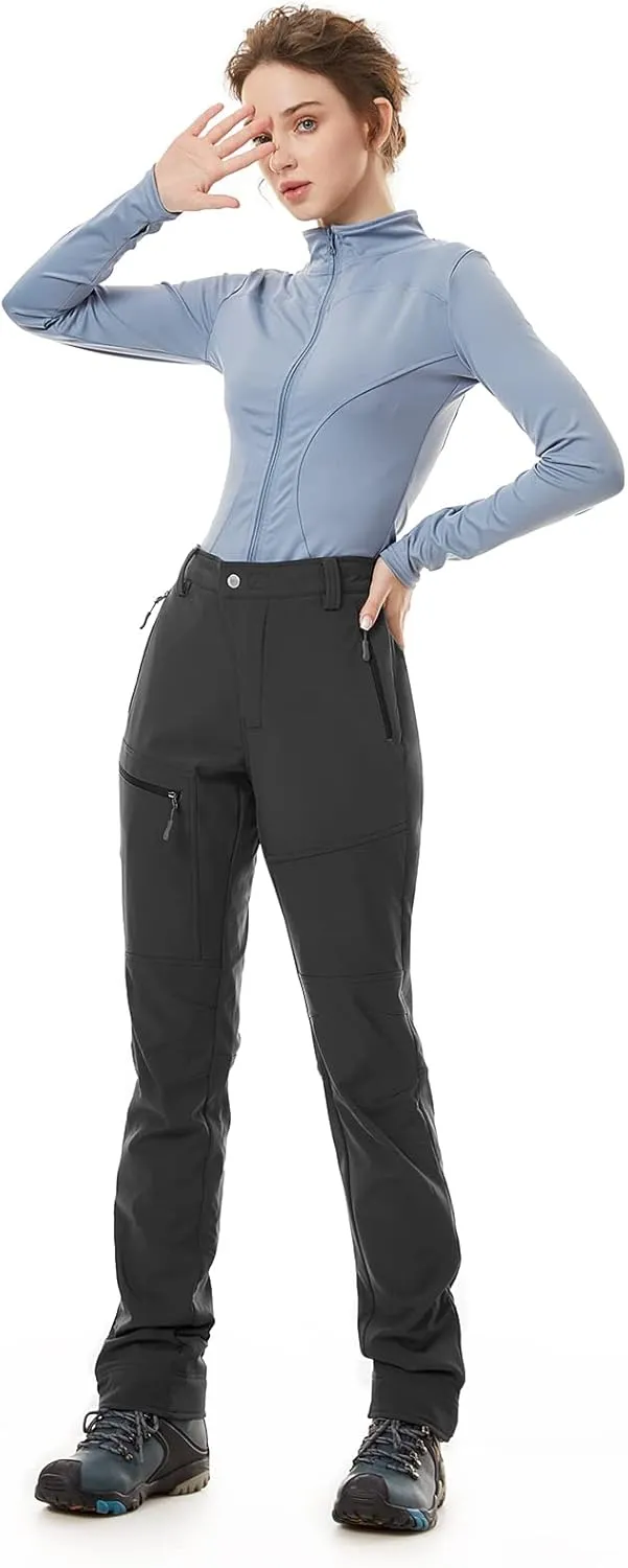 Wespornow Women's-Snow-Ski-Pants for Winter Outdoor Fleece-Lined-Water-Resistant-Hiking-Insulated-Pants with Zipper Pockets