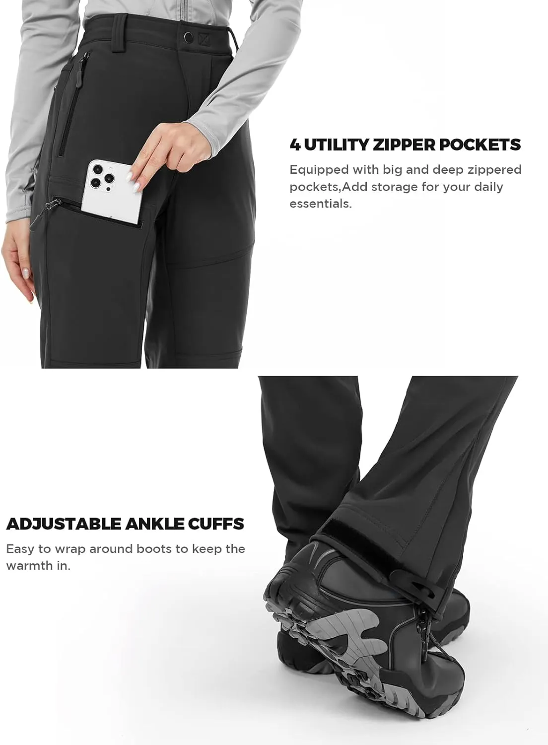 Wespornow Women's-Snow-Ski-Pants for Winter Outdoor Fleece-Lined-Water-Resistant-Hiking-Insulated-Pants with Zipper Pockets