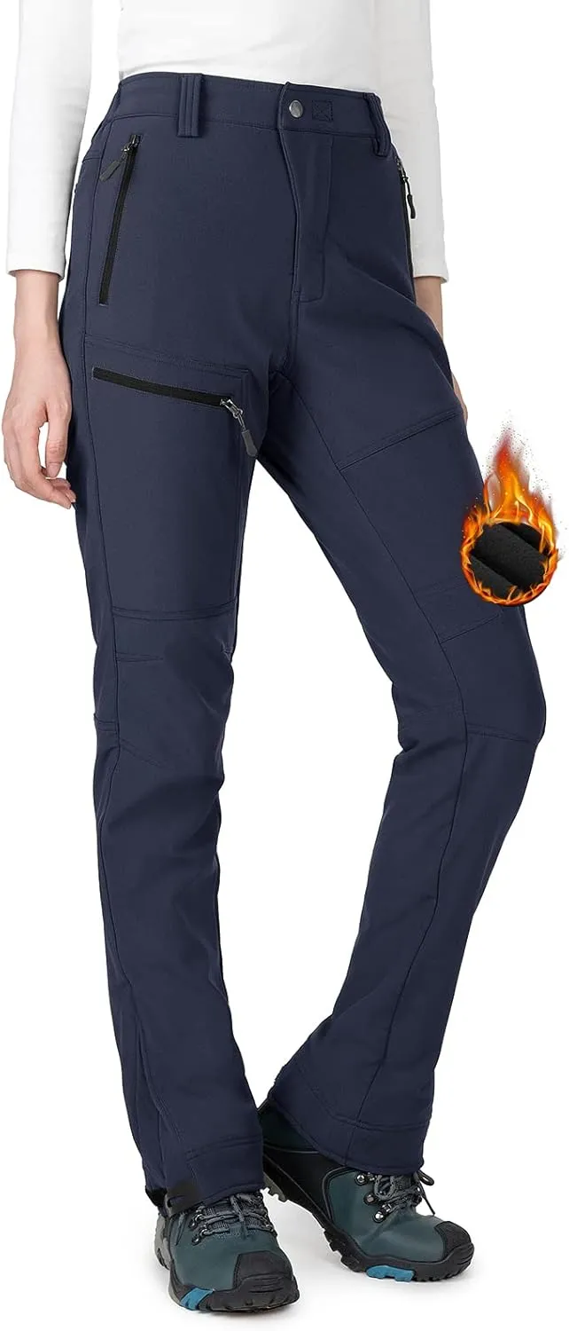 Wespornow Women's-Snow-Ski-Pants for Winter Outdoor Fleece-Lined-Water-Resistant-Hiking-Insulated-Pants with Zipper Pockets
