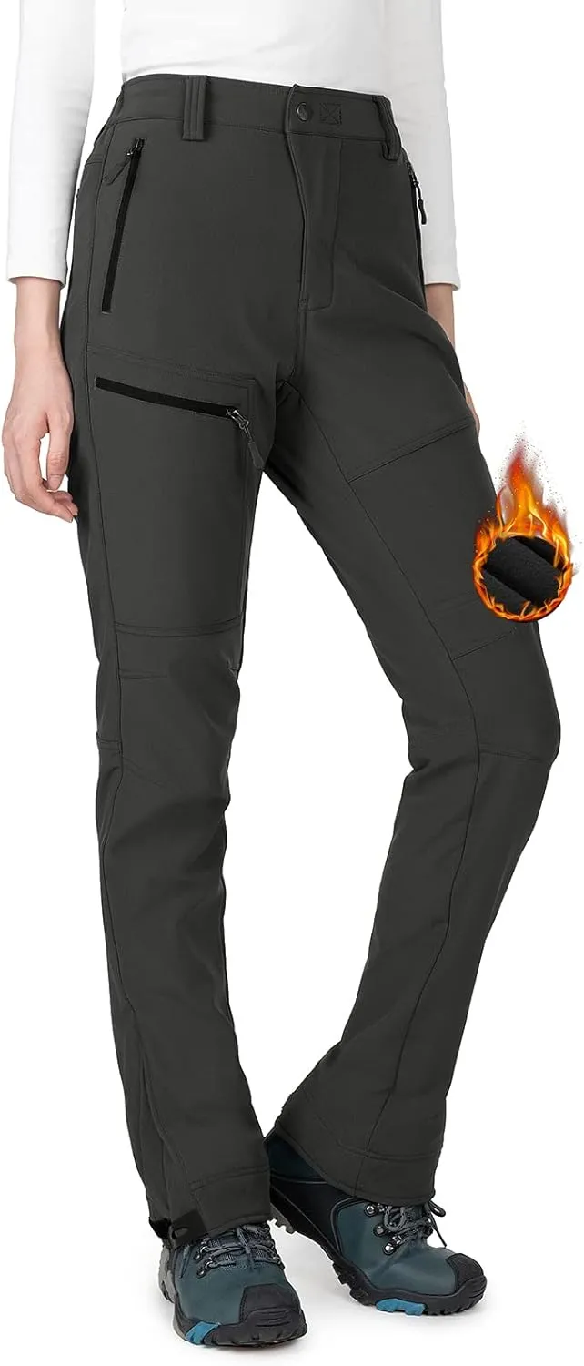 Wespornow Women's-Snow-Ski-Pants for Winter Outdoor Fleece-Lined-Water-Resistant-Hiking-Insulated-Pants with Zipper Pockets