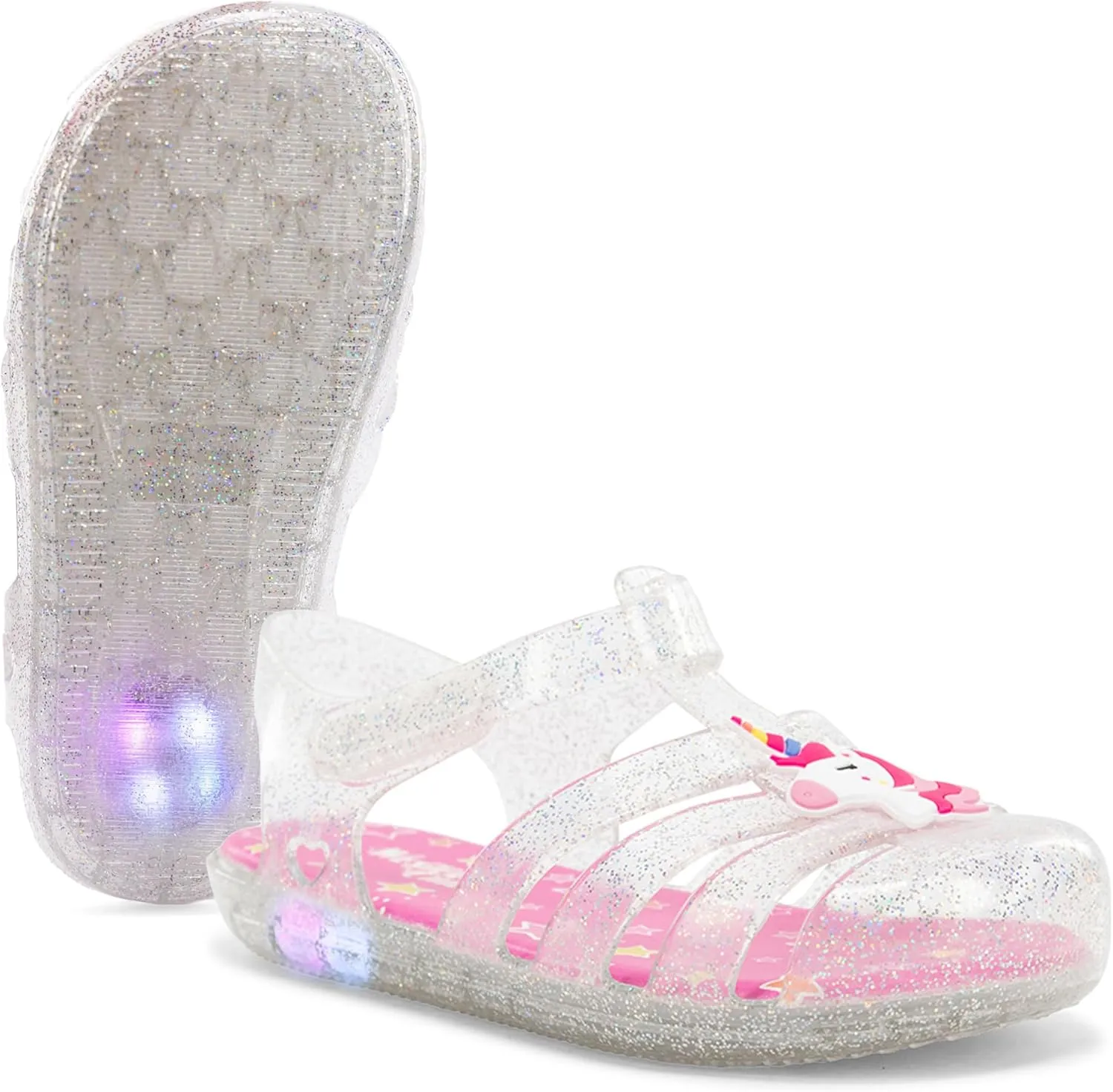 Western Chief Kids Wonder EverGlitter Lighted Sandal with Adjustable Strap and Waterproof Design