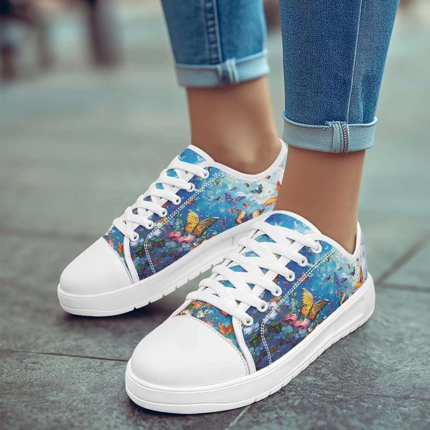 White Sneakers for Women Low Top Canvas Shoes Womens Walking Shoes Women's Fashion Sneaker Lace Up Casual Tennis Shoe