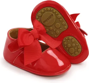 WILLFUN Baby Girls Mary Jane Flats with Bowknot Princess Party Dress Crib Shoes Non-Slip Soft Rubber Sole for Toddler First Walkers