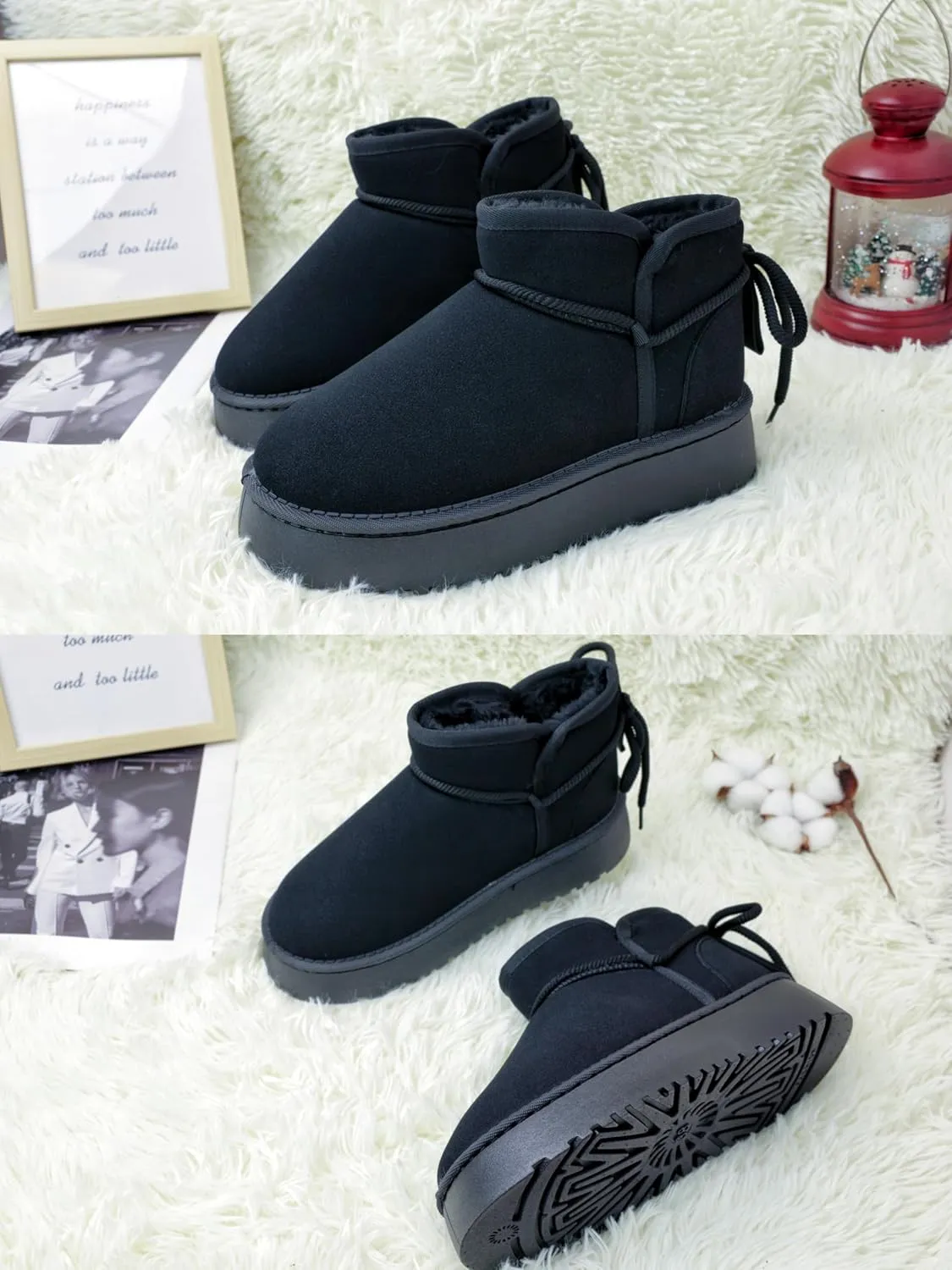 Winter Ankle Boots for Women - Water Resistant Leather Booties Non-Slip Platform Suede Mini Women's Boots - Perfect for Christmas Gifts