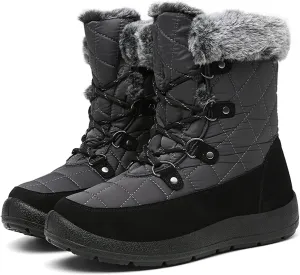 Winter Boots for Women - Soft Comfortable Faux Fur Mid Calf Winter Snow Boots Totes Boots Lace up Snow Boots Winter Boots with Insulated Black for Outdoor