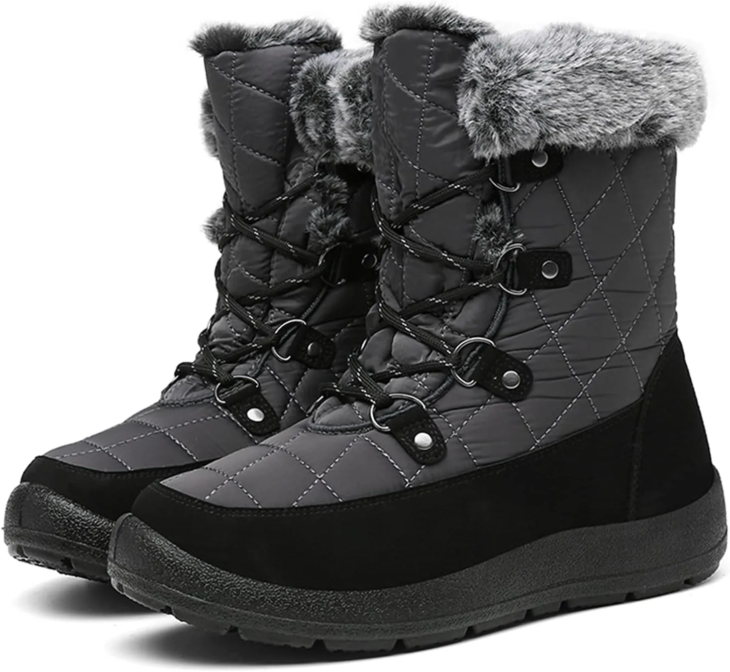 Winter Boots for Women - Soft Comfortable Faux Fur Mid Calf Winter Snow Boots Totes Boots Lace up Snow Boots Winter Boots with Insulated Black for Outdoor