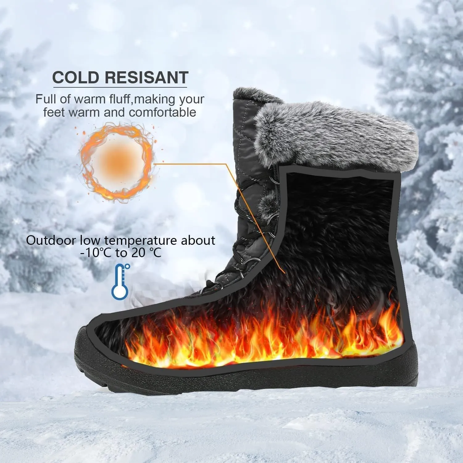 Winter Boots for Women - Soft Comfortable Faux Fur Mid Calf Winter Snow Boots Totes Boots Lace up Snow Boots Winter Boots with Insulated Black for Outdoor