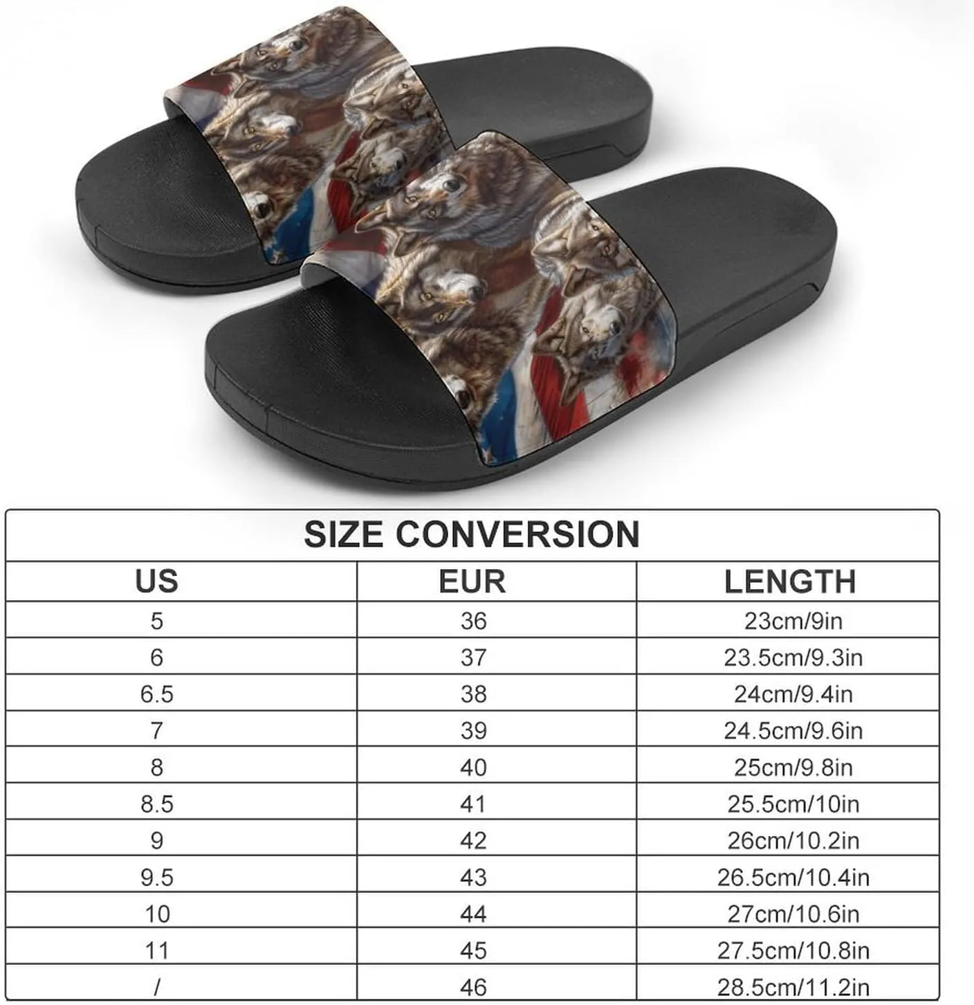 Wolf American Flag PVC Home Slippers Beach Shower Sandals Summer Non-Slip Outdoor Shoes for Men Women
