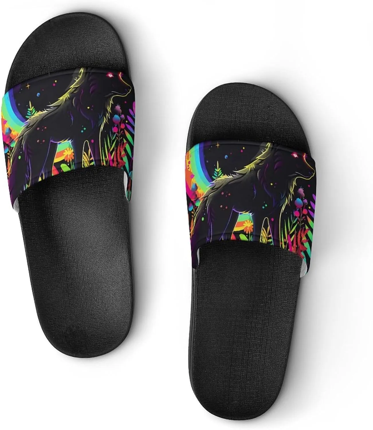 Wolf Rainbow Moon PVC Home Slippers Beach Shower Sandals Summer Non-Slip Outdoor Shoes for Men Women