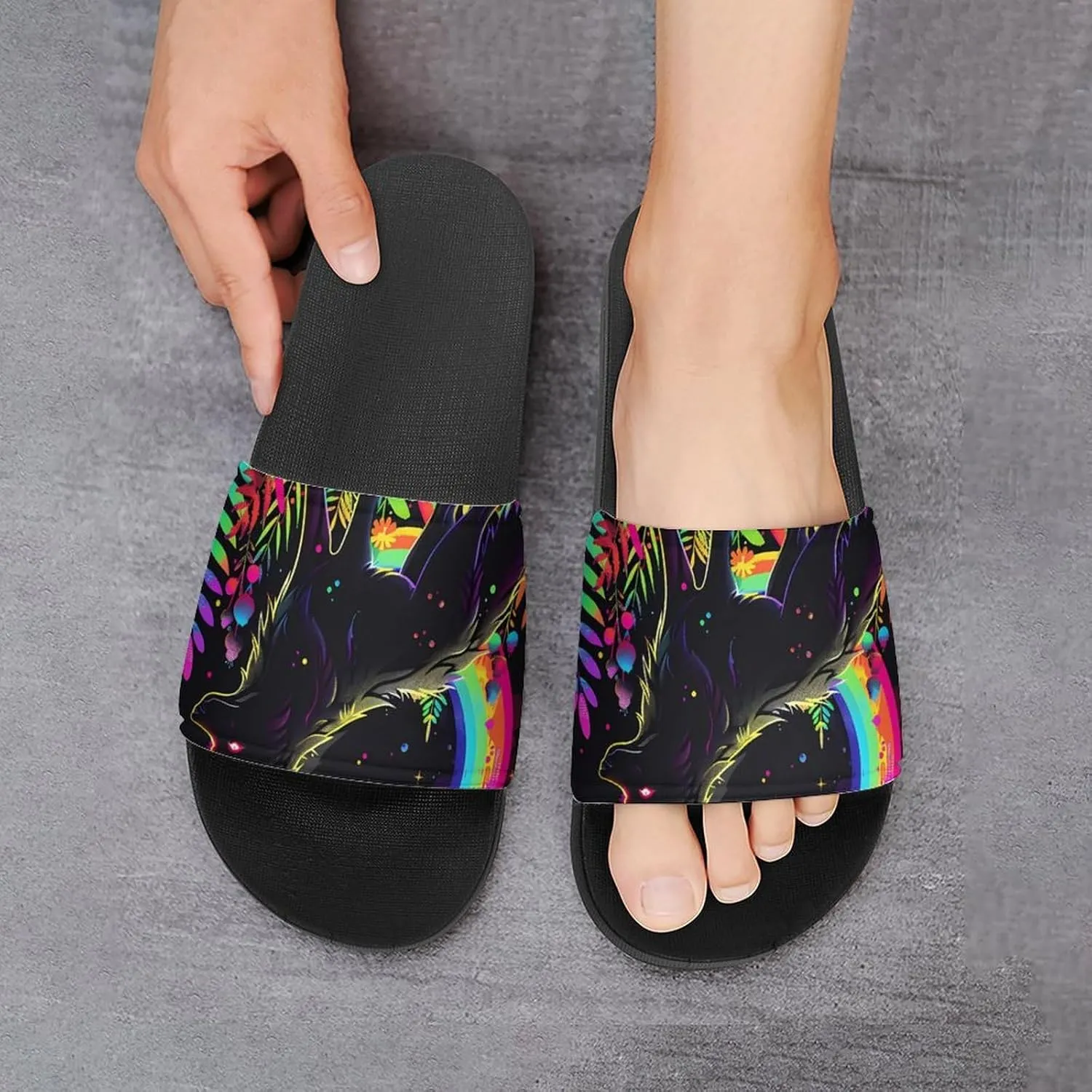 Wolf Rainbow Moon PVC Home Slippers Beach Shower Sandals Summer Non-Slip Outdoor Shoes for Men Women