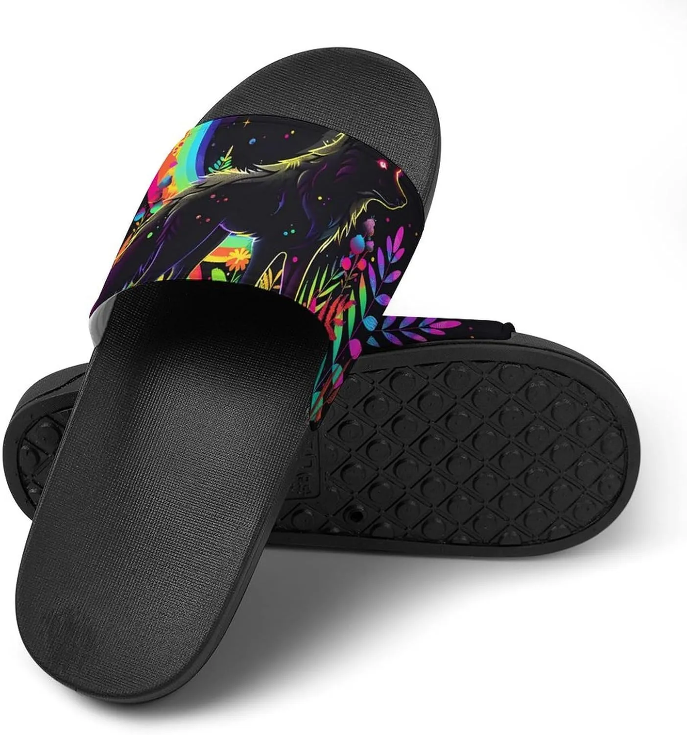 Wolf Rainbow Moon PVC Home Slippers Beach Shower Sandals Summer Non-Slip Outdoor Shoes for Men Women