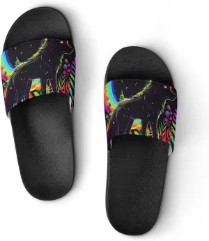 Wolf Rainbow Moon PVC Home Slippers Beach Shower Sandals Summer Non-Slip Outdoor Shoes for Men Women