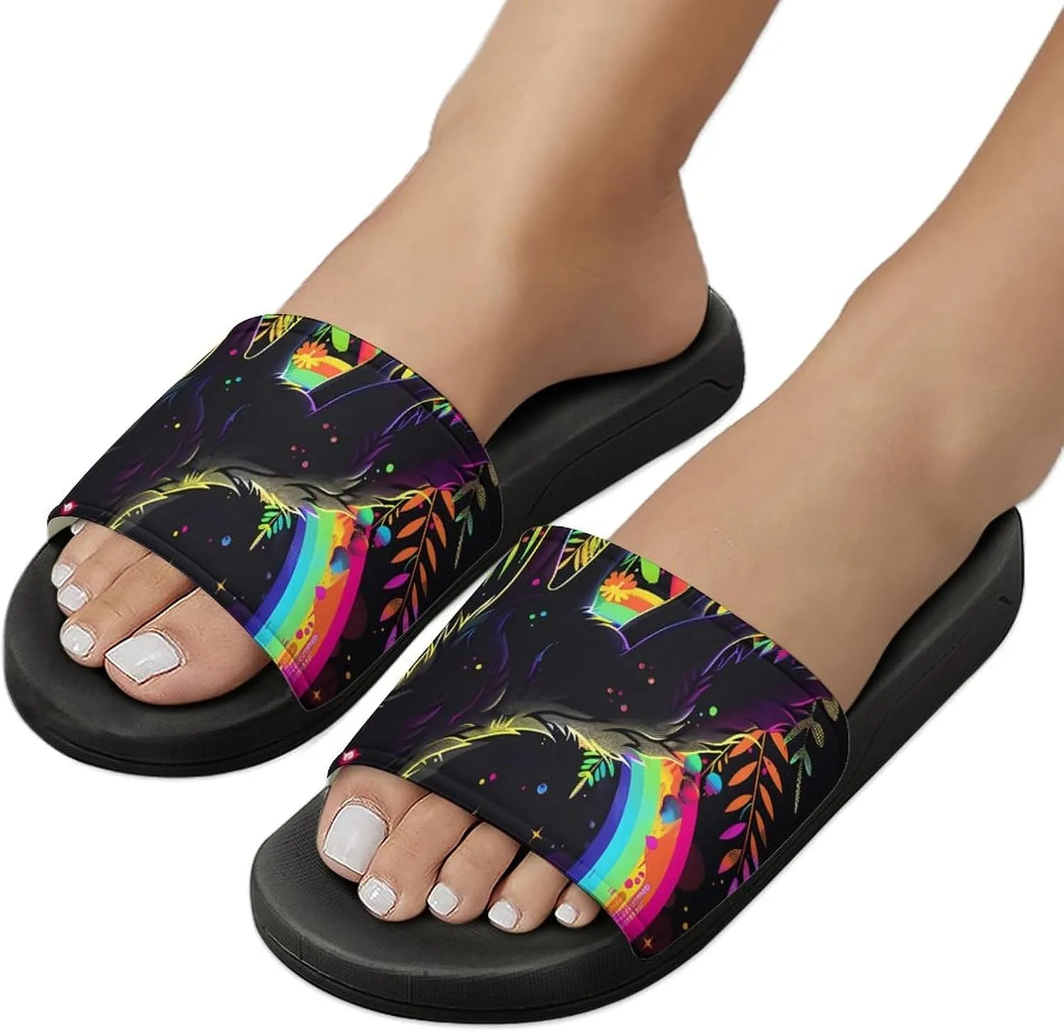 Wolf Rainbow Moon PVC Home Slippers Beach Shower Sandals Summer Non-Slip Outdoor Shoes for Men Women