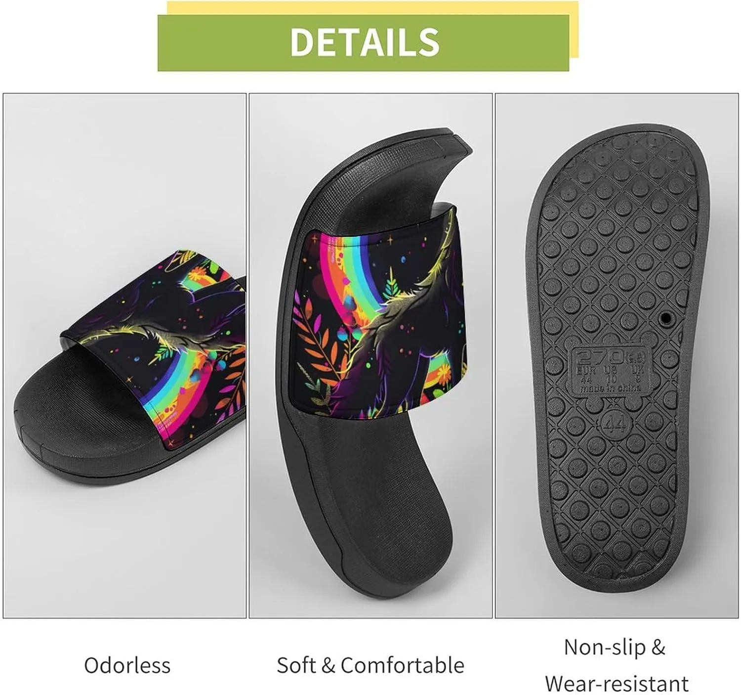 Wolf Rainbow Moon PVC Home Slippers Beach Shower Sandals Summer Non-Slip Outdoor Shoes for Men Women