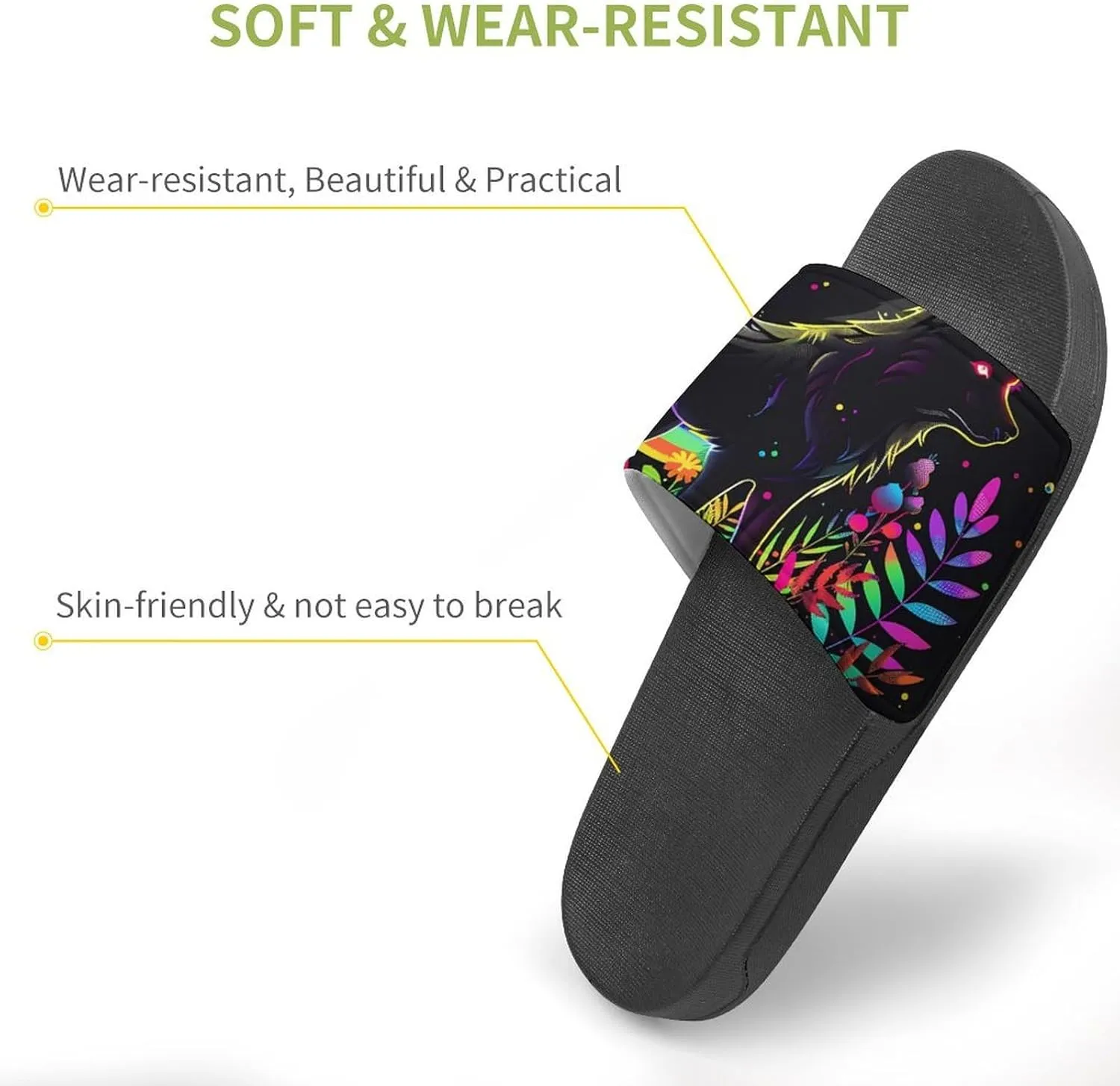 Wolf Rainbow Moon PVC Home Slippers Beach Shower Sandals Summer Non-Slip Outdoor Shoes for Men Women