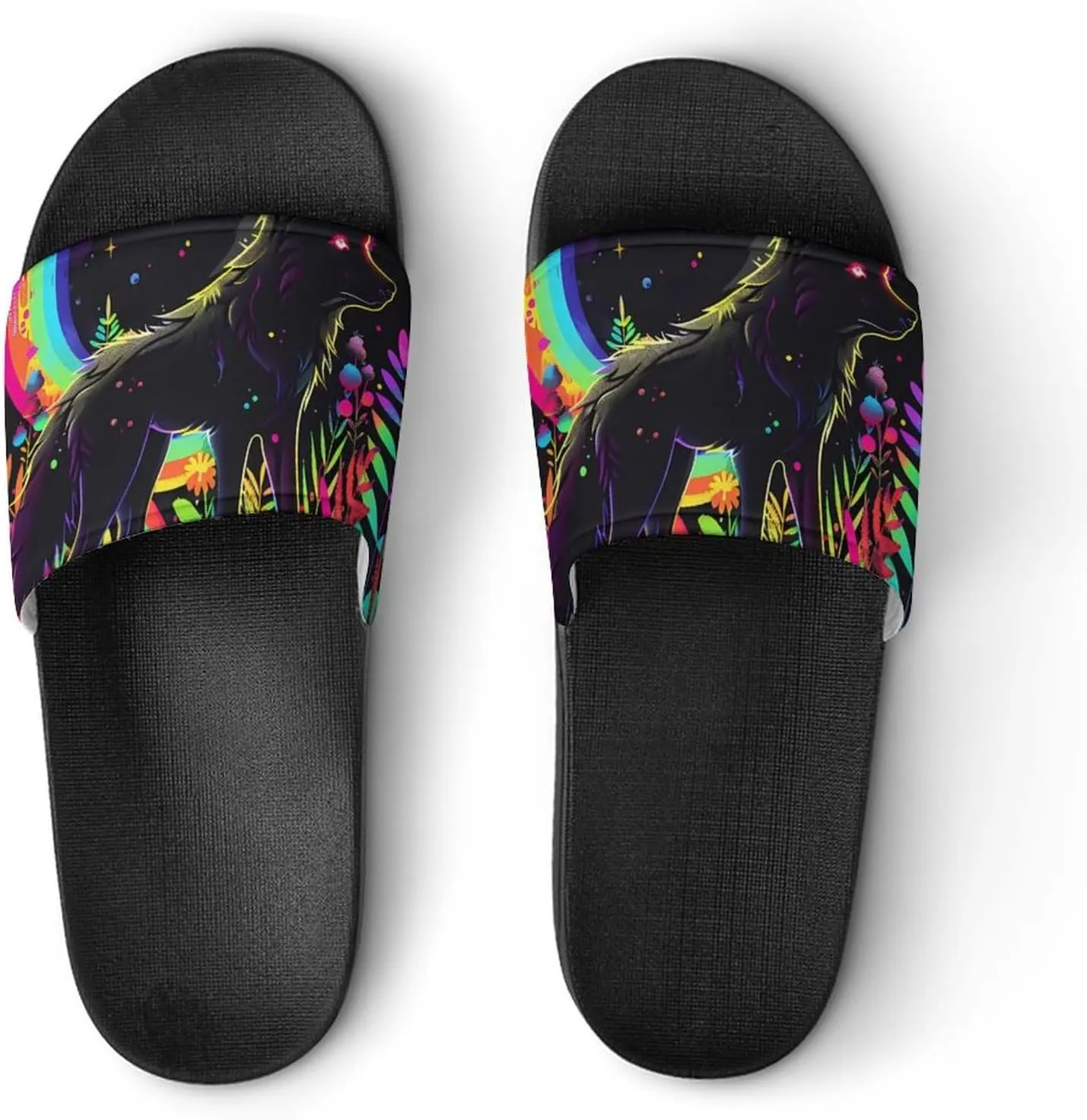 Wolf Rainbow Moon PVC Home Slippers Beach Shower Sandals Summer Non-Slip Outdoor Shoes for Men Women