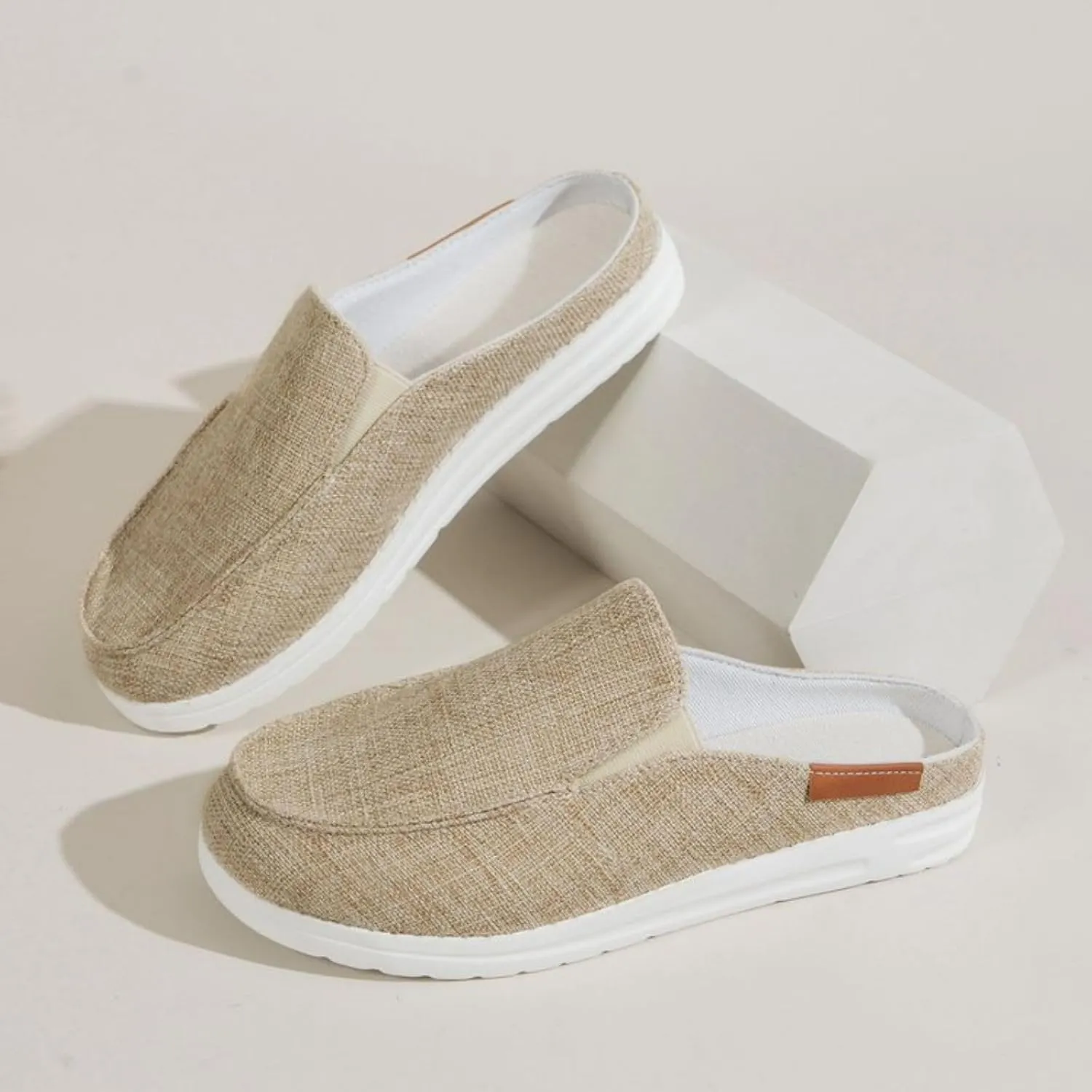 Women Canvas Slip On Lightweight Mule Sneaker,Summer Fashion Open Back Flats Walking Shoes Closed Round Toe Low Non-Slip Sneakers 2025 Top Casual Loafer Comfort