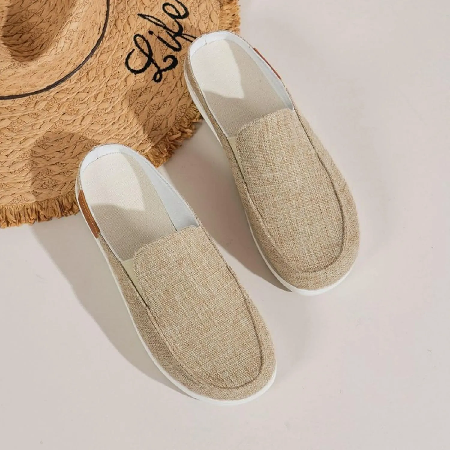 Women Canvas Slip On Lightweight Mule Sneaker,Summer Fashion Open Back Flats Walking Shoes Closed Round Toe Low Non-Slip Sneakers 2025 Top Casual Loafer Comfort